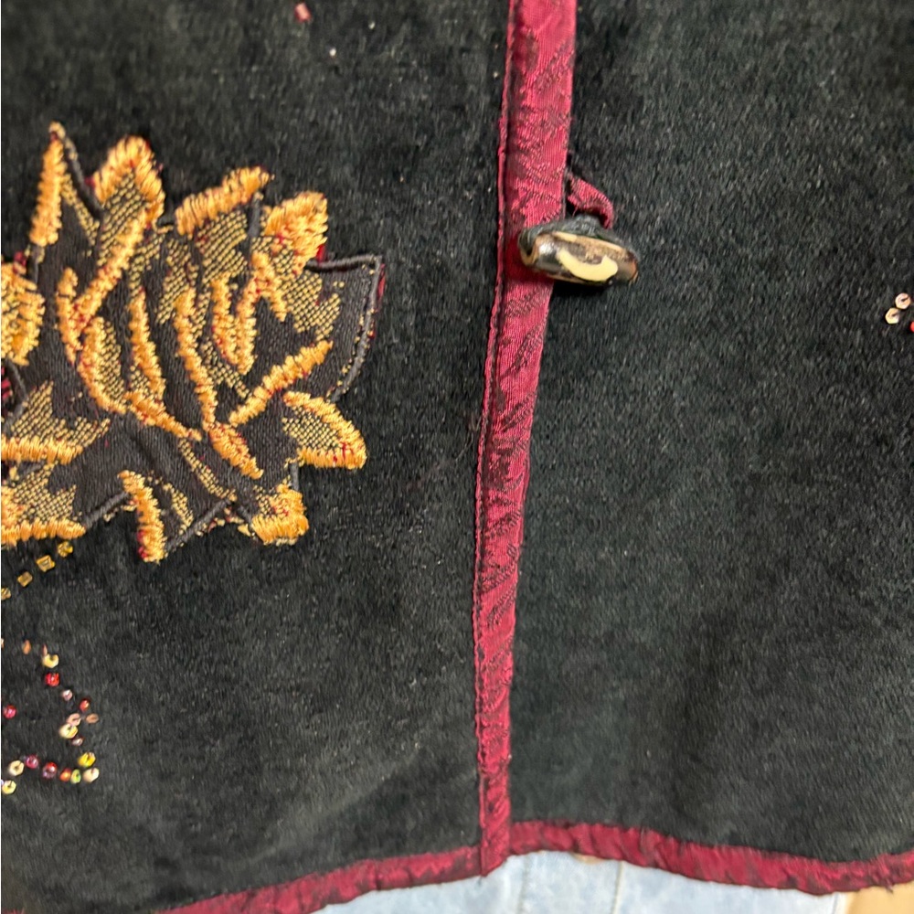Vintage White Stag Women's Jacket Cardigan Womens XL Black Velvet Embroidered - Picture 6 of 16